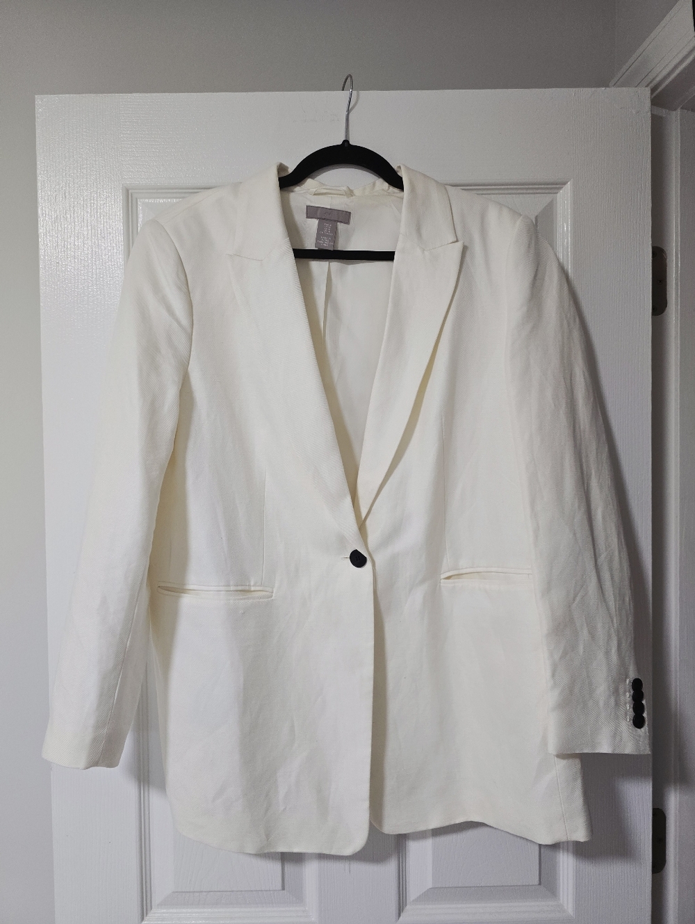 Linen Blend Off White Oversized Women's Blazer